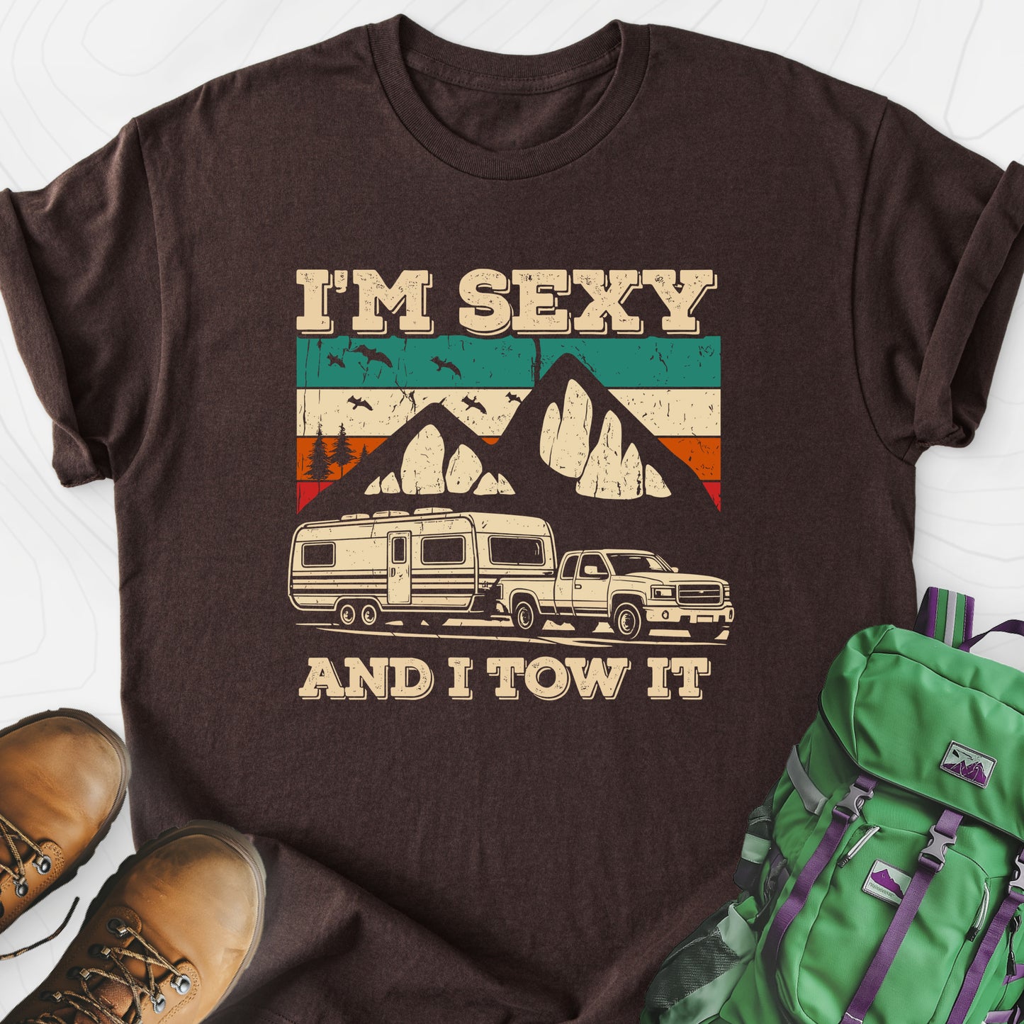 Tow It Dark Chocolate front print lightweight T-shirt