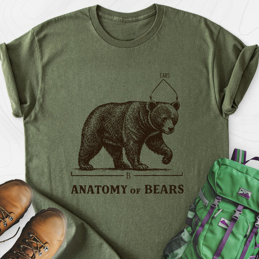 Bear Anatomy Military Green front print lightweight T-shirt