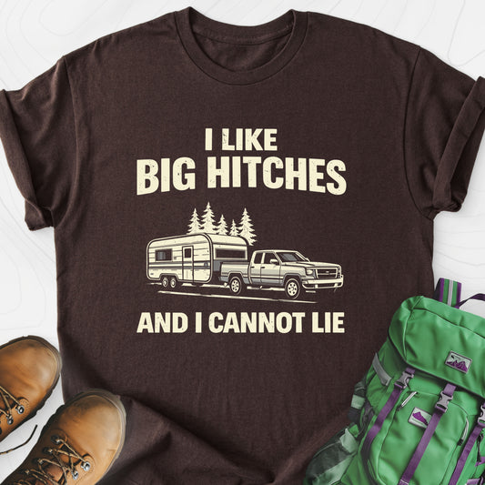 Big Hitches Dark Chocolate front print lightweight T-shirt
