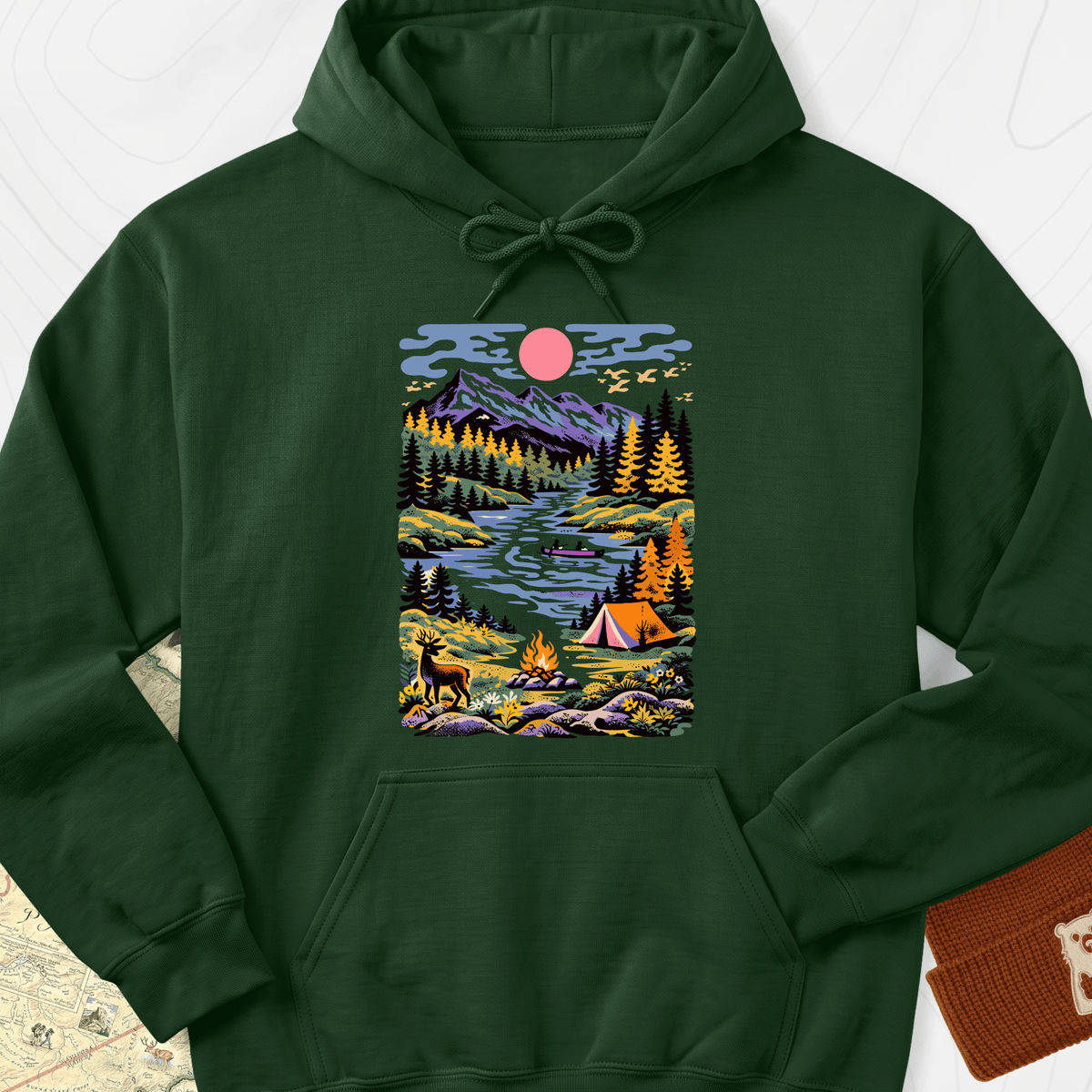 Wilderness Canoe Hoodie - Forest Green