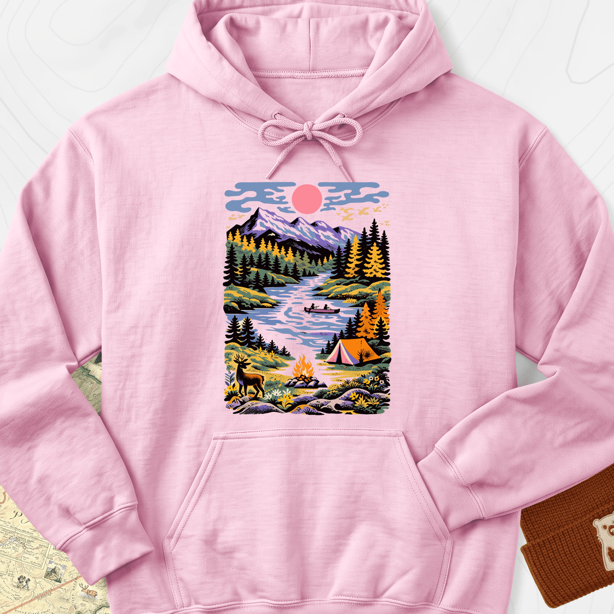Wilderness Canoe Hoodie - Light Pink