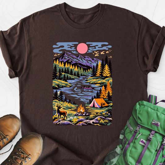 Wilderness Canoe Dark Chocolate front print lightweight T-shirt