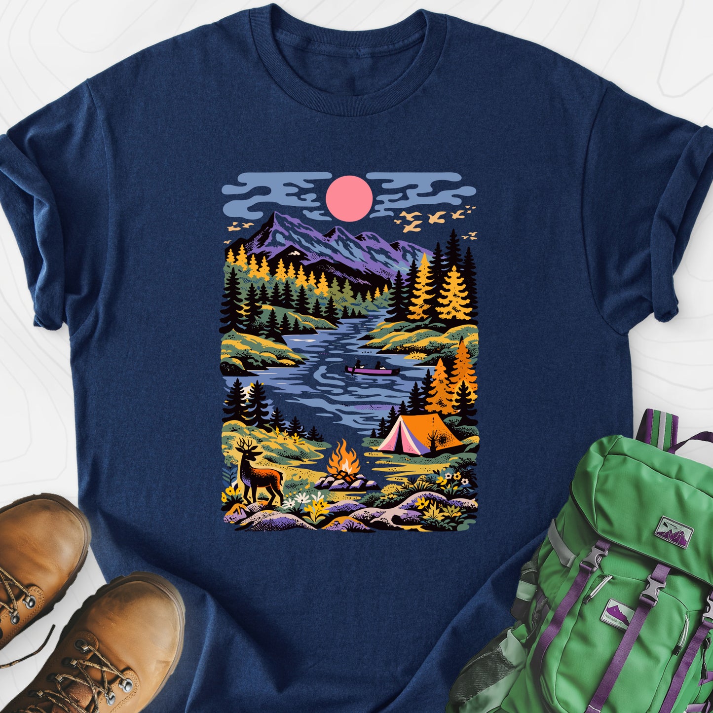 Wilderness Canoe Navy front print lightweight T-shirt