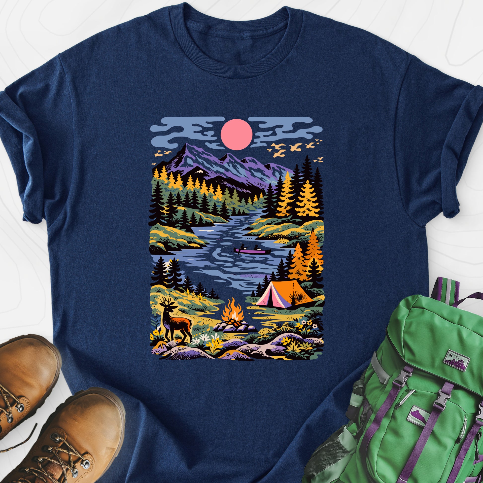 Wilderness Canoe Navy front print lightweight T-shirt