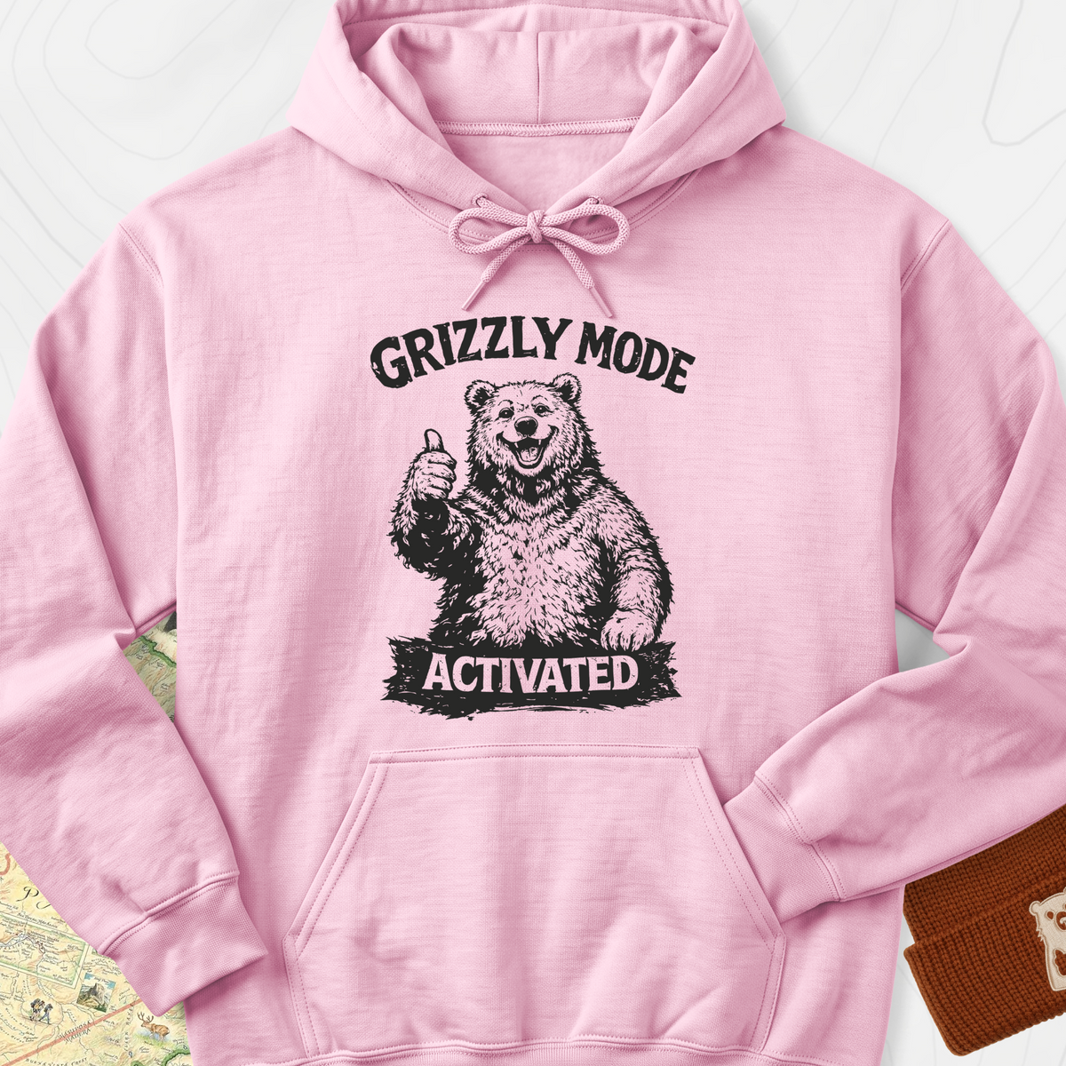 Grizzly Mode Hoodie - Light Pink