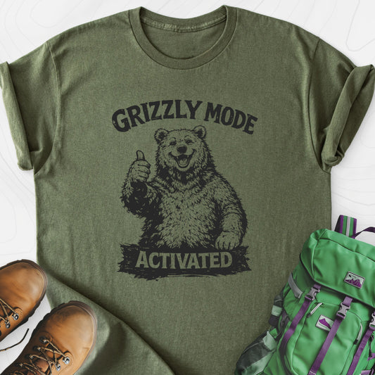 Grizzly Mode Military Green front print lightweight T-shirt