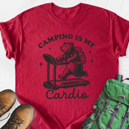 Camping Cardio Heather Red front print lightweight T-shirt