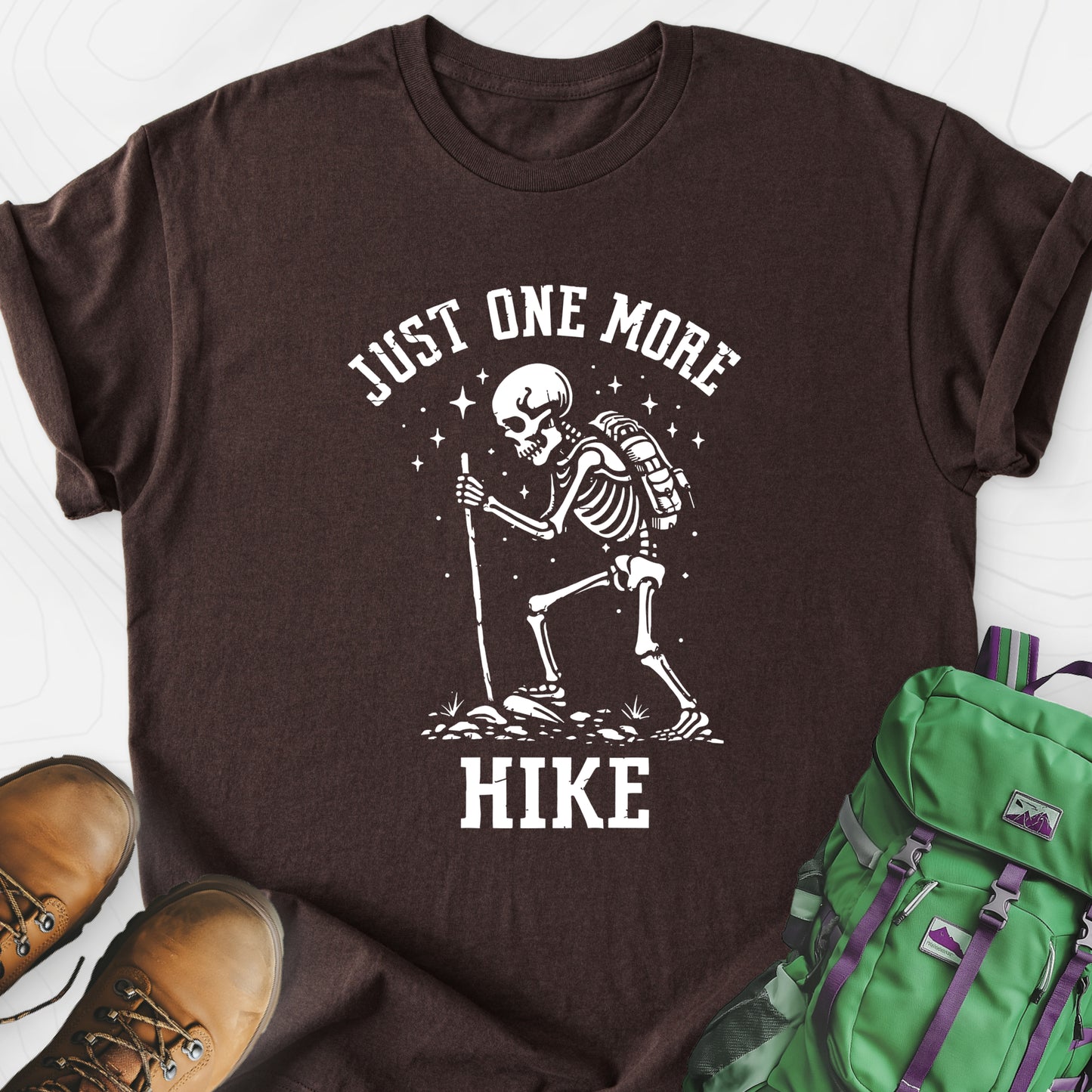 One More Hike Dark Chocolate front print lightweight T-shirt