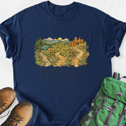 Too Many Trails Navy front print lightweight T-shirt