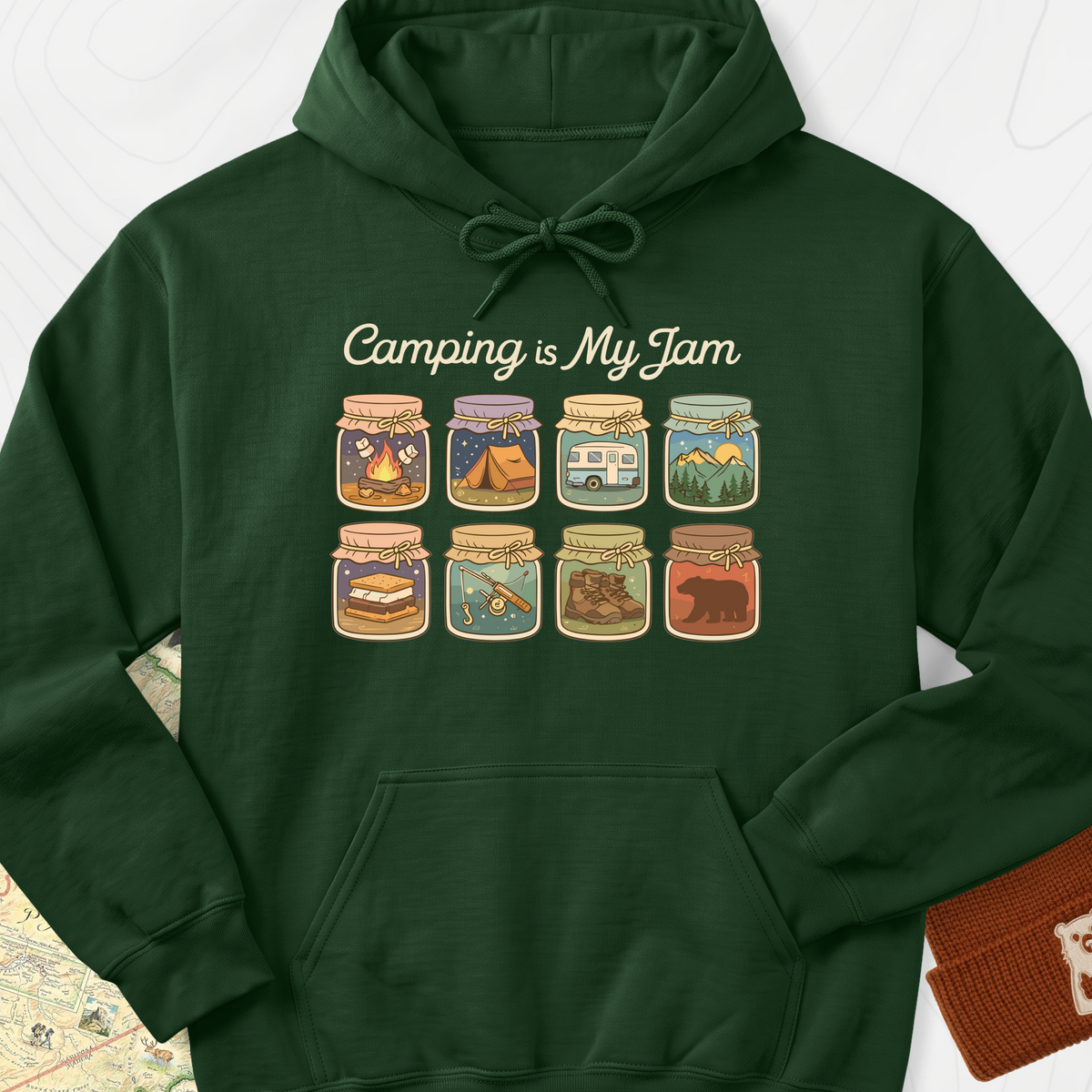 Camping Is My Jam Hoodie - Forest Green