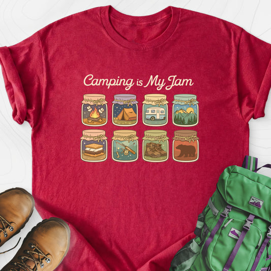 Camping Is My Jam Heather Red front print lightweight T-shirt