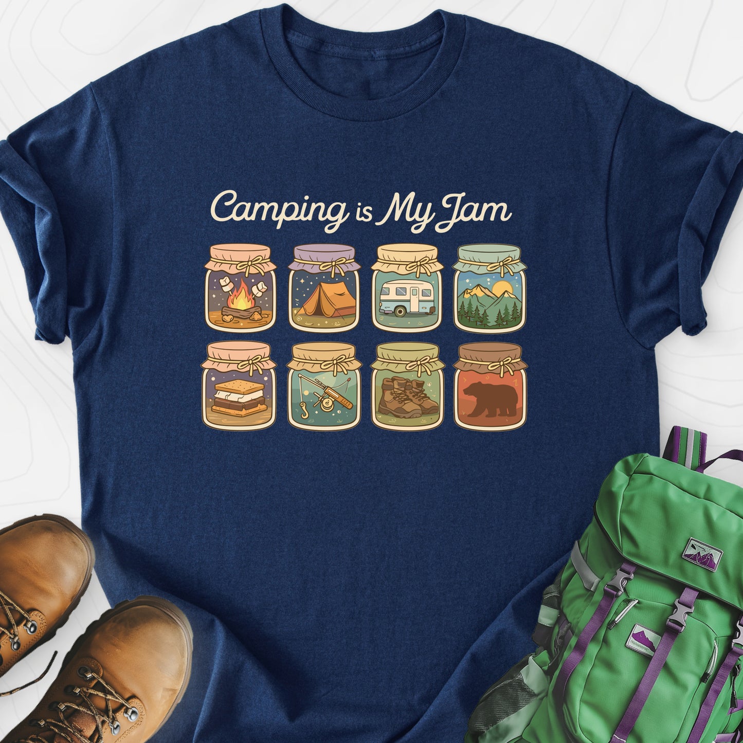 Camping Is My Jam Navy front print lightweight T-shirt