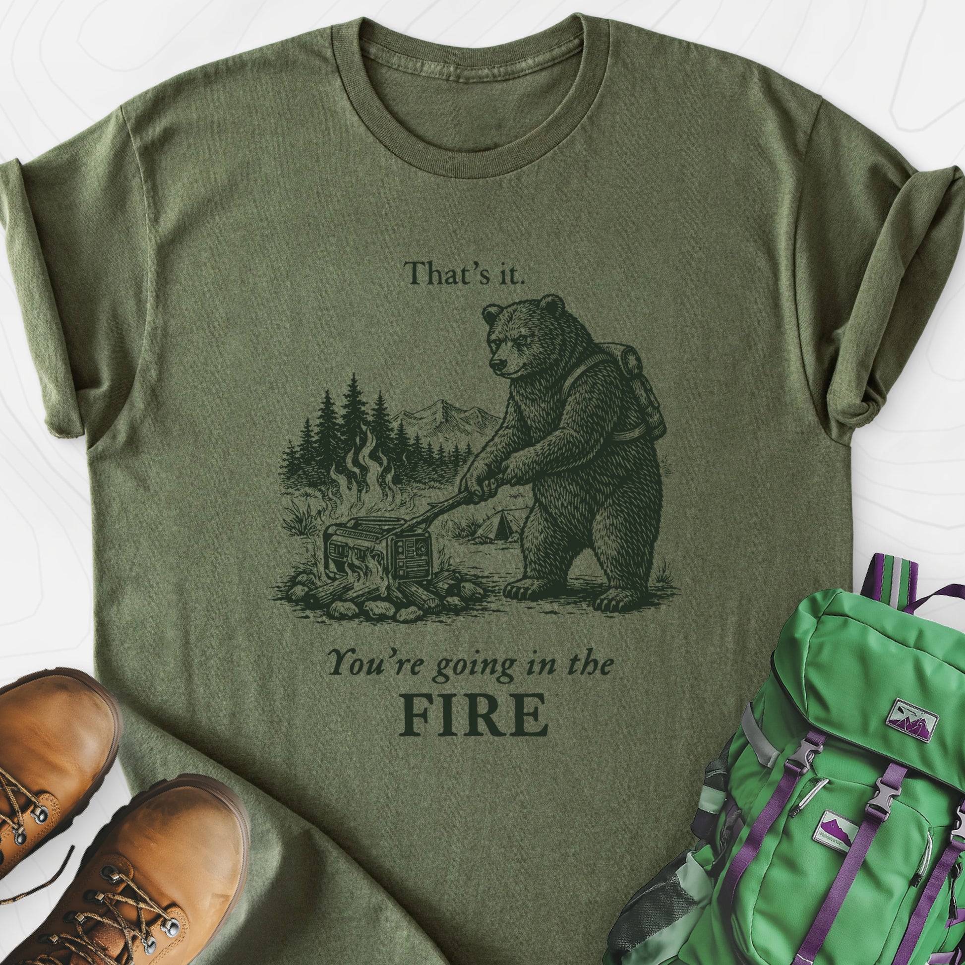 Generator in the Fire Military Green front print lightweight T-shirt