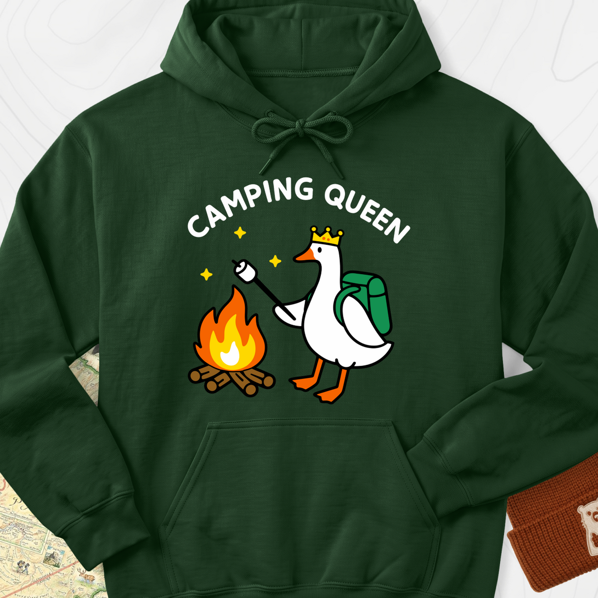 Camping Queen Hoodie - Forest Green