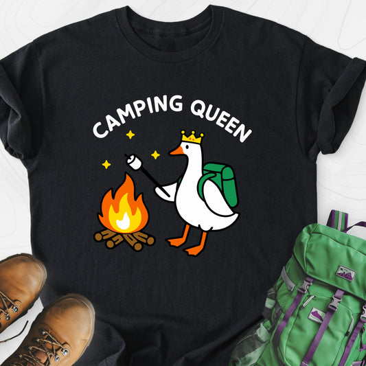 Camping Queen Black front print lightweight T-shirt