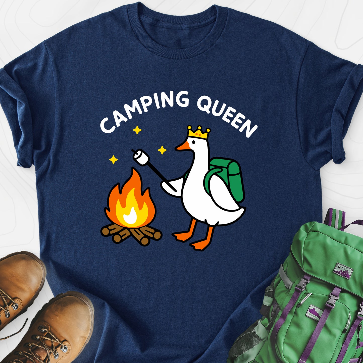 Camping Queen Navy front print lightweight T-shirt
