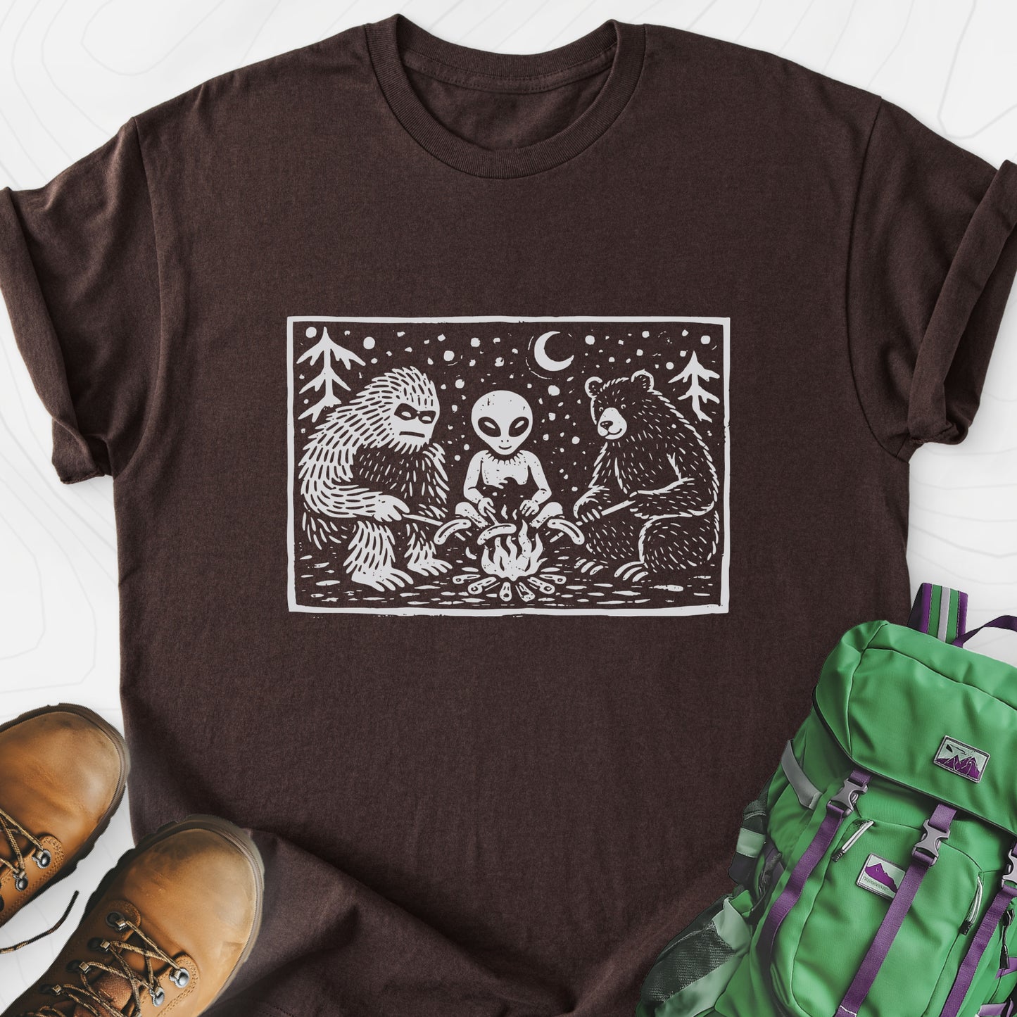 Campfire Legends Dark Chocolate front print lightweight T-shirt