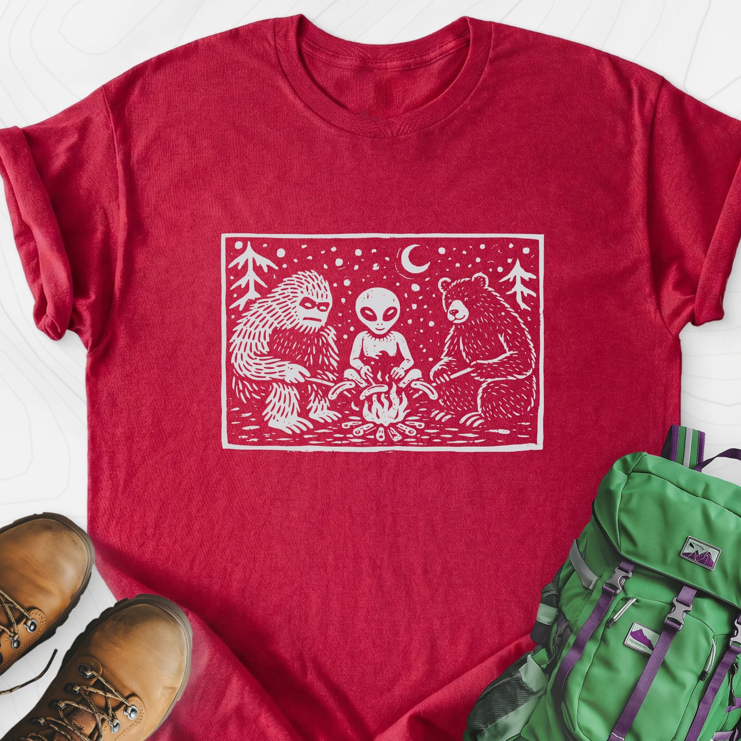 Campfire Legends Heather Red front print lightweight T-shirt