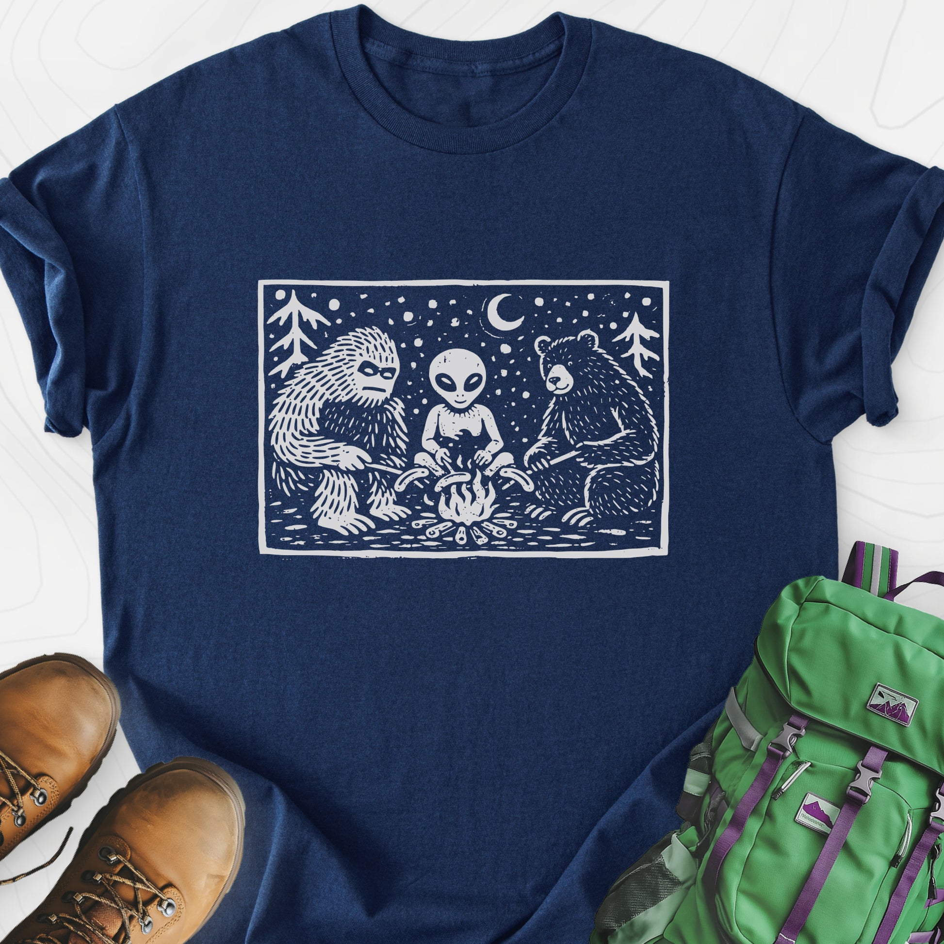 Campfire Legends Navy front print lightweight T-shirt