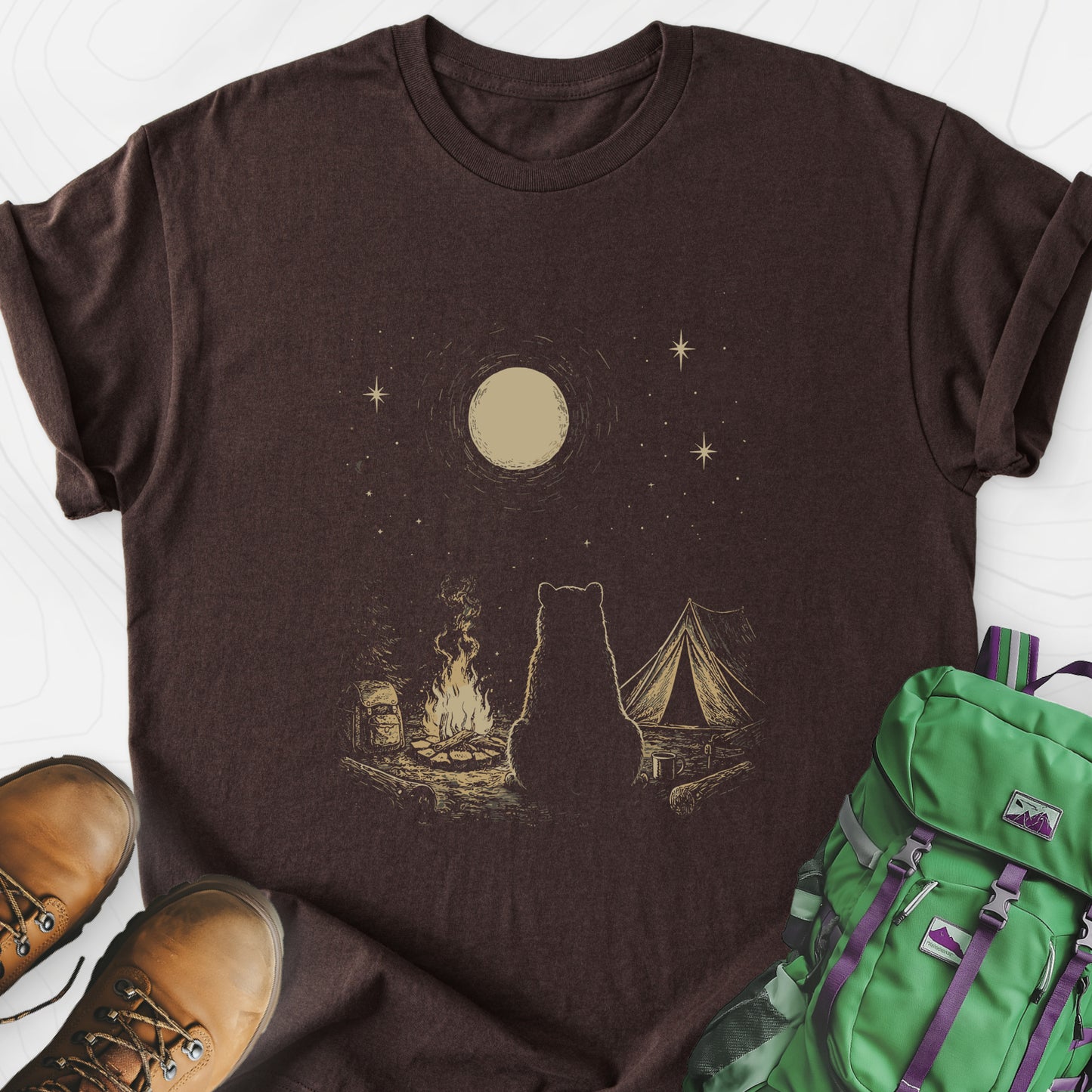 Moonlit Camp Dark Chocolate front print lightweight T-shirt