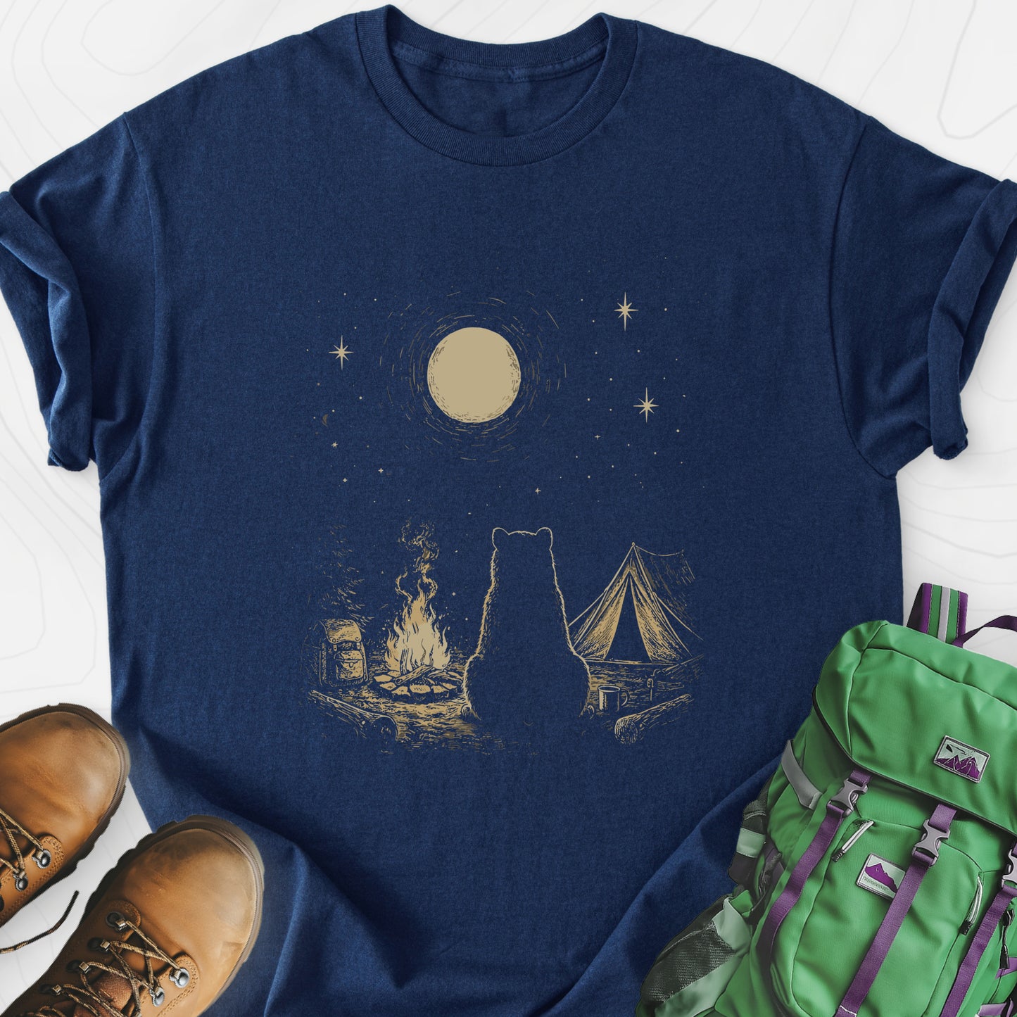 Moonlit Camp Navy front print lightweight T-shirt