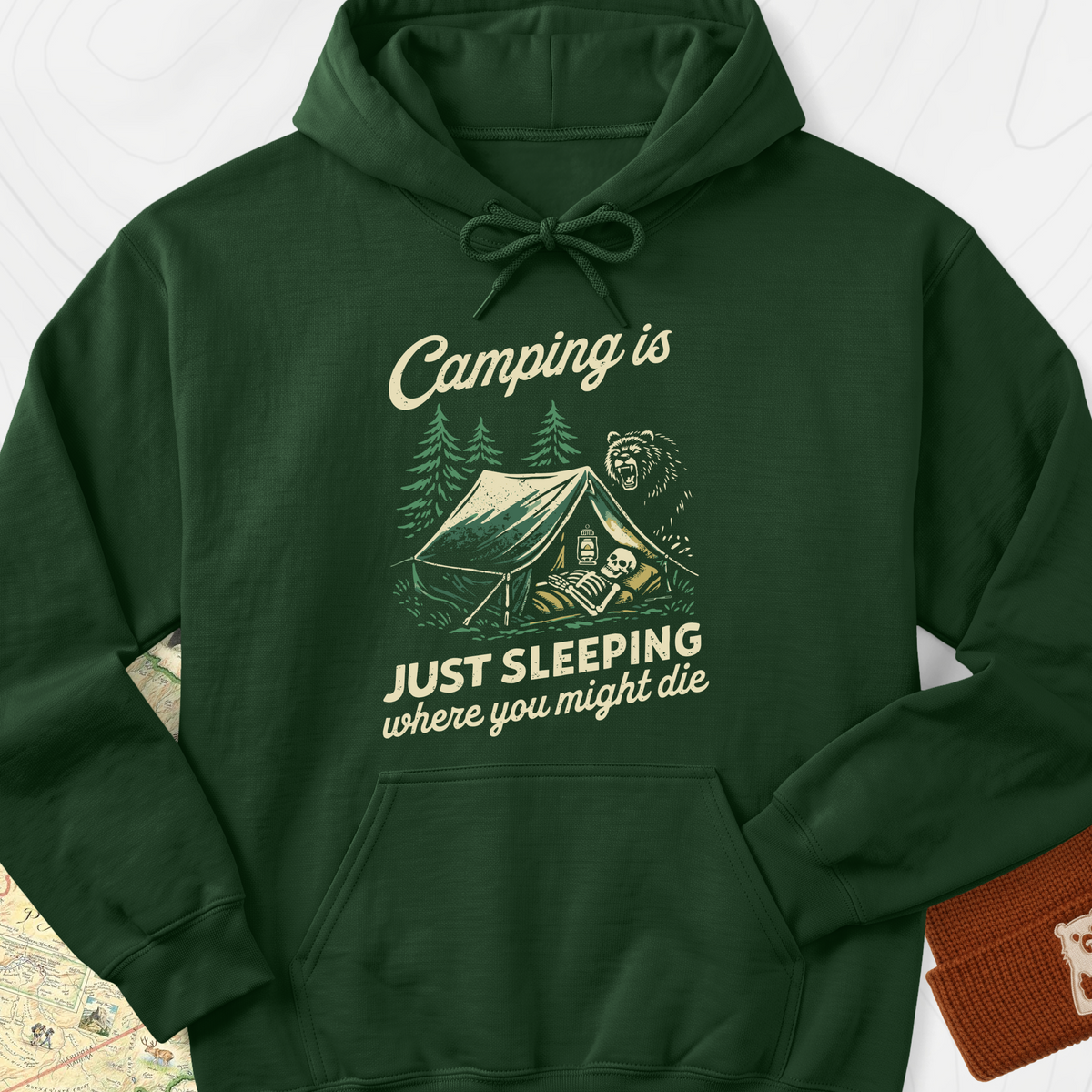 Camping Is Just Sleeping Hoodie - Forest Green
