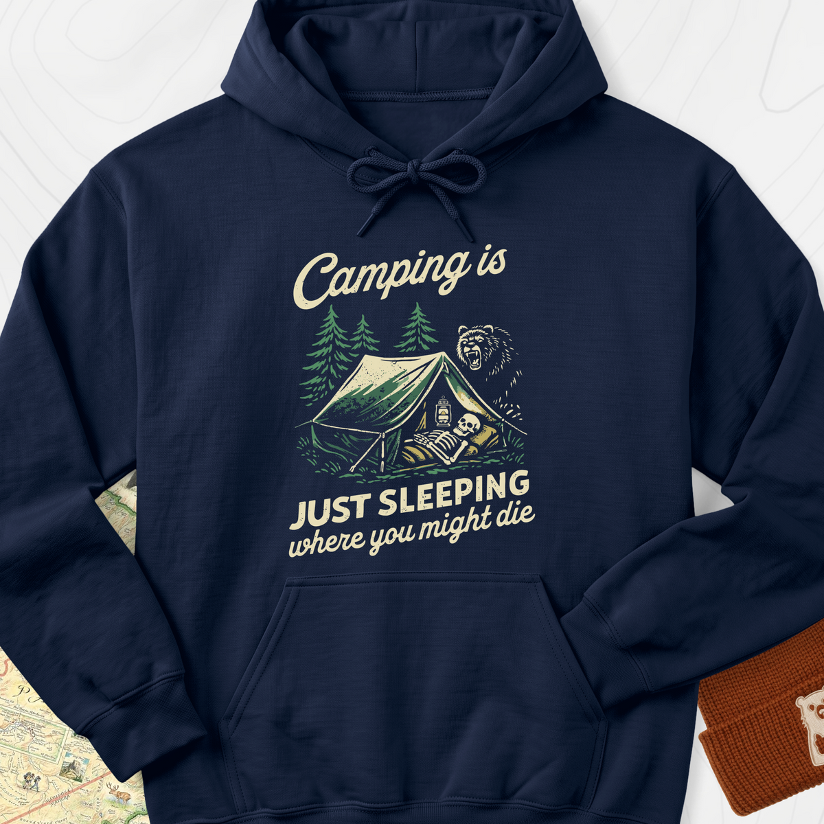 Camping Is Just Sleeping Hoodie - Navy