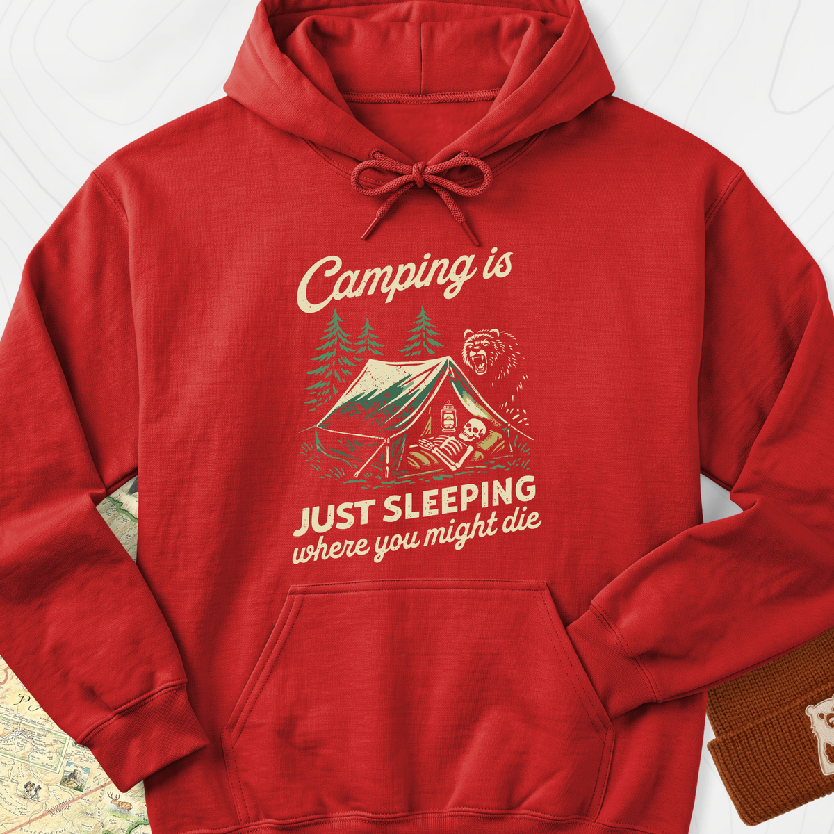 Camping Is Just Sleeping Hoodie - Red