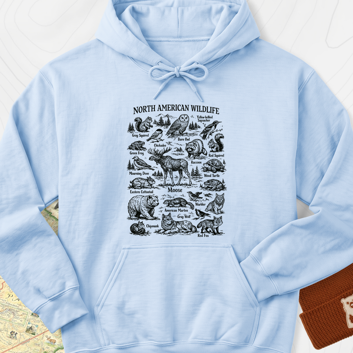 North American Wildlife Hoodie - Light Blue