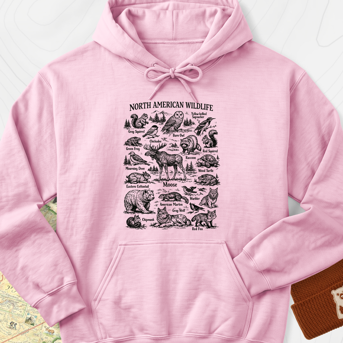North American Wildlife Hoodie - Light Pink