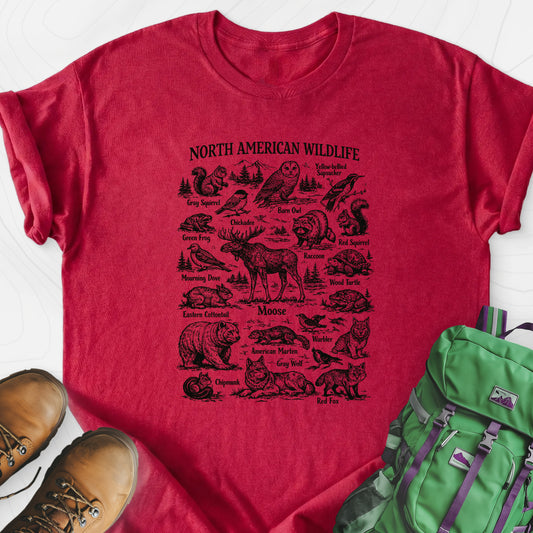North American Wildlife Heather Red front print lightweight T-shirt