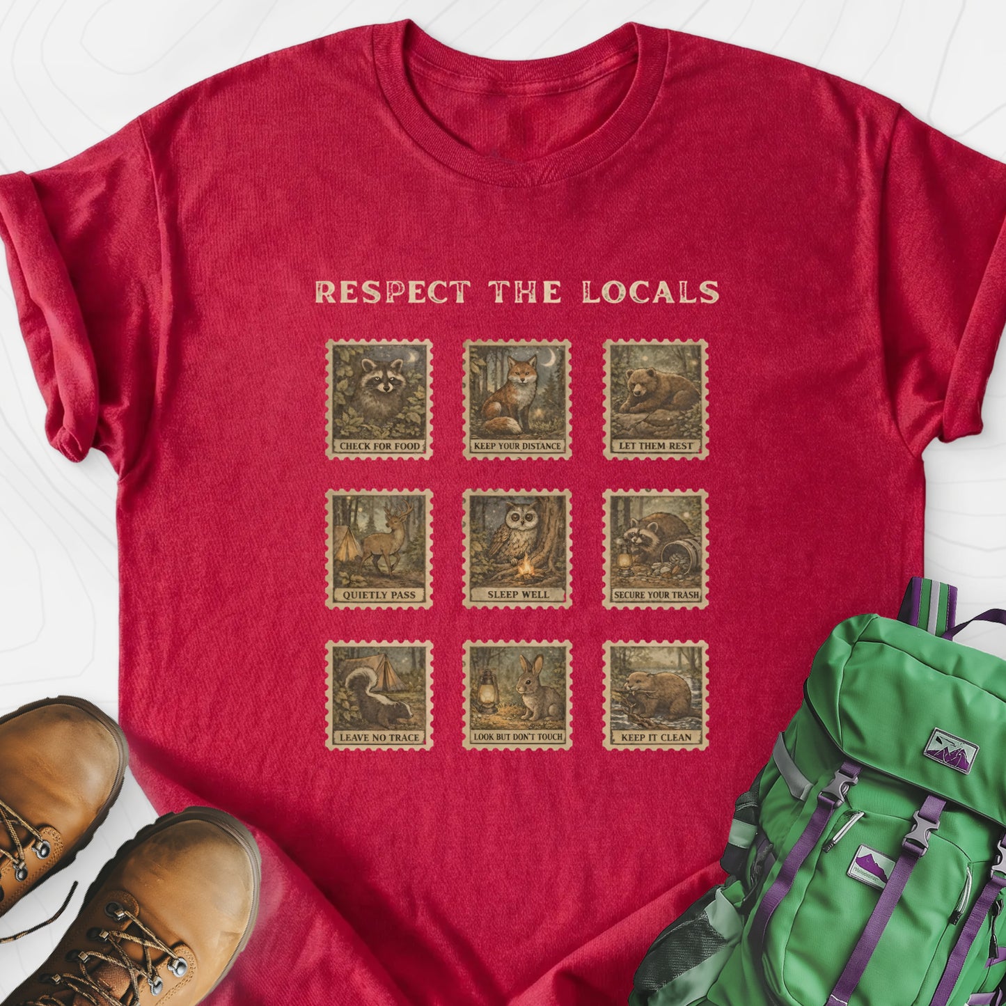 Wildlife Etiquette Heather Red front print lightweight T-shirt