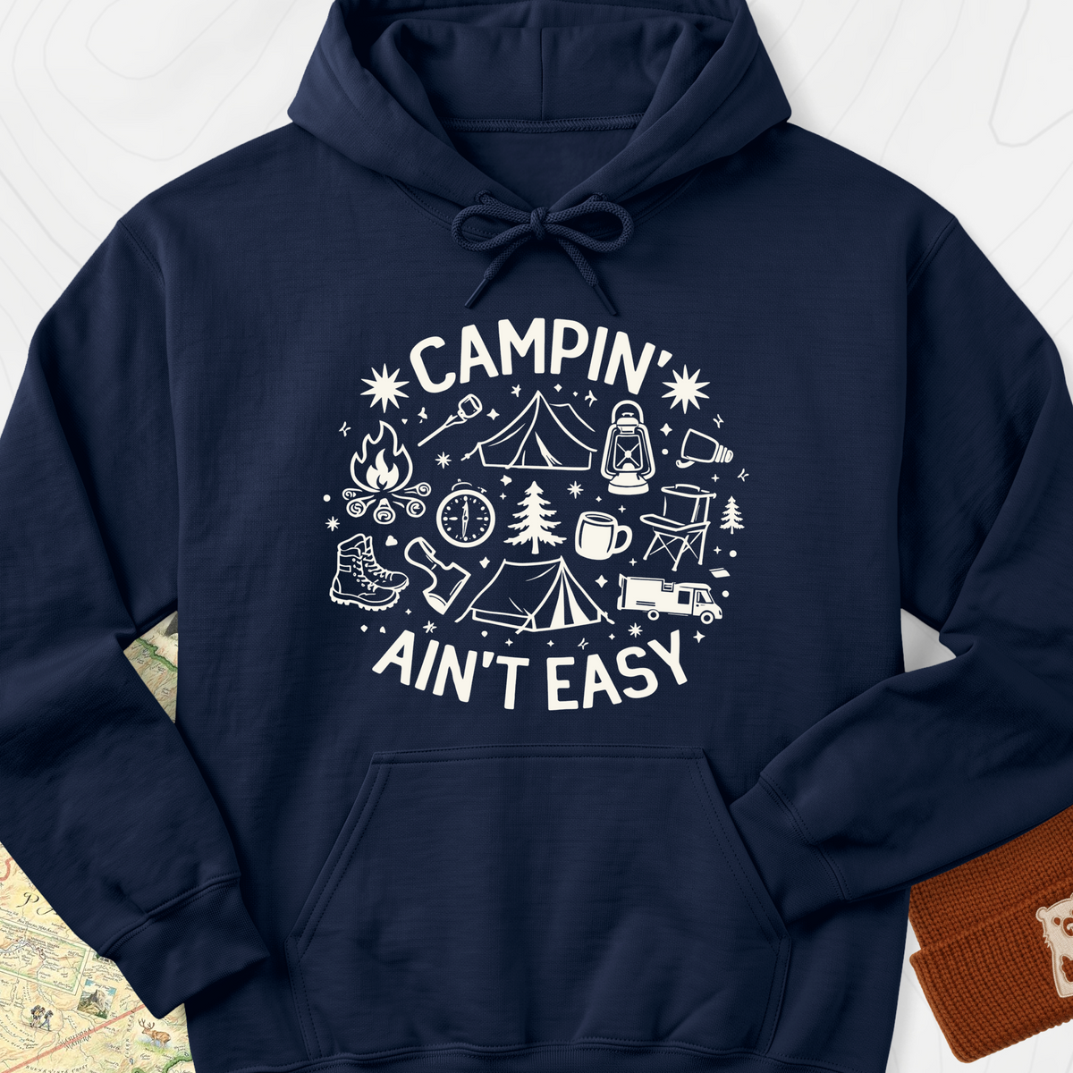 Campin' Ain't Easy Hoodie - Navy