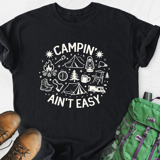 Campin' Ain't Easy Black front print lightweight T-shirt