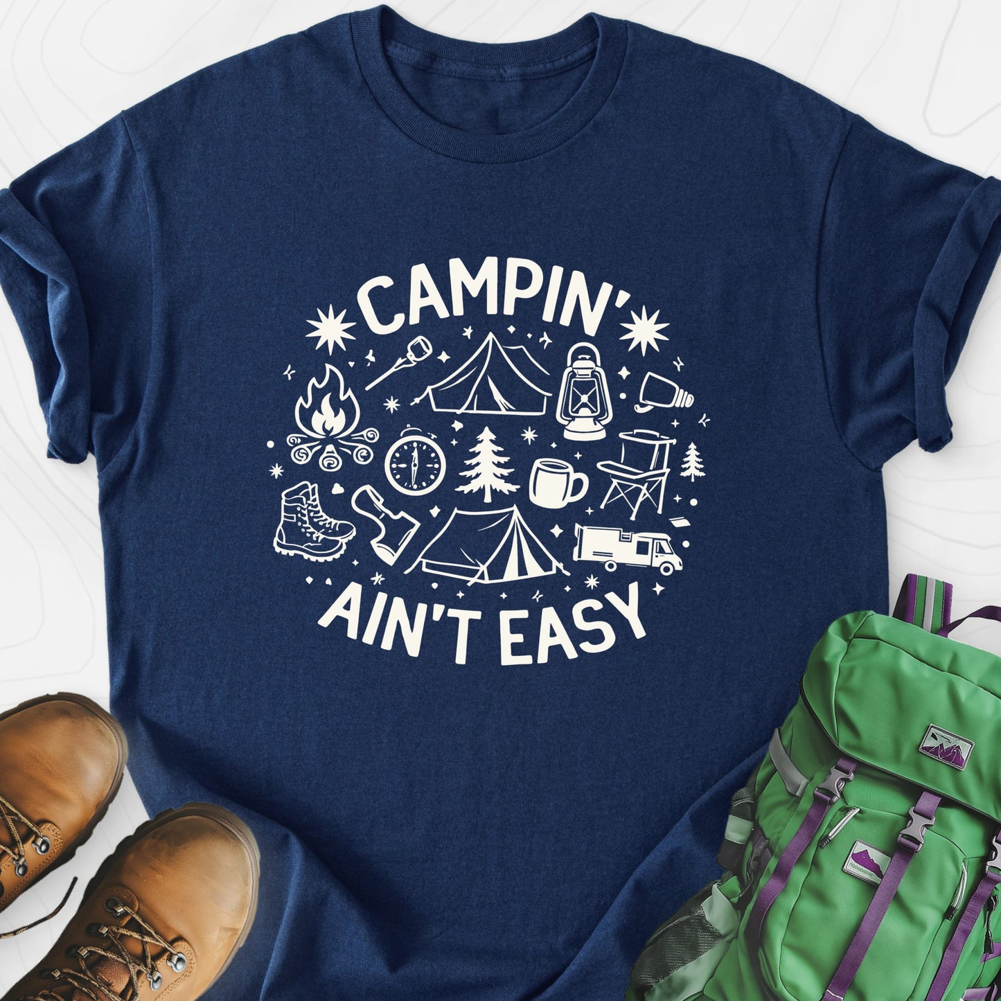Campin' Ain't Easy Navy front print lightweight T-shirt