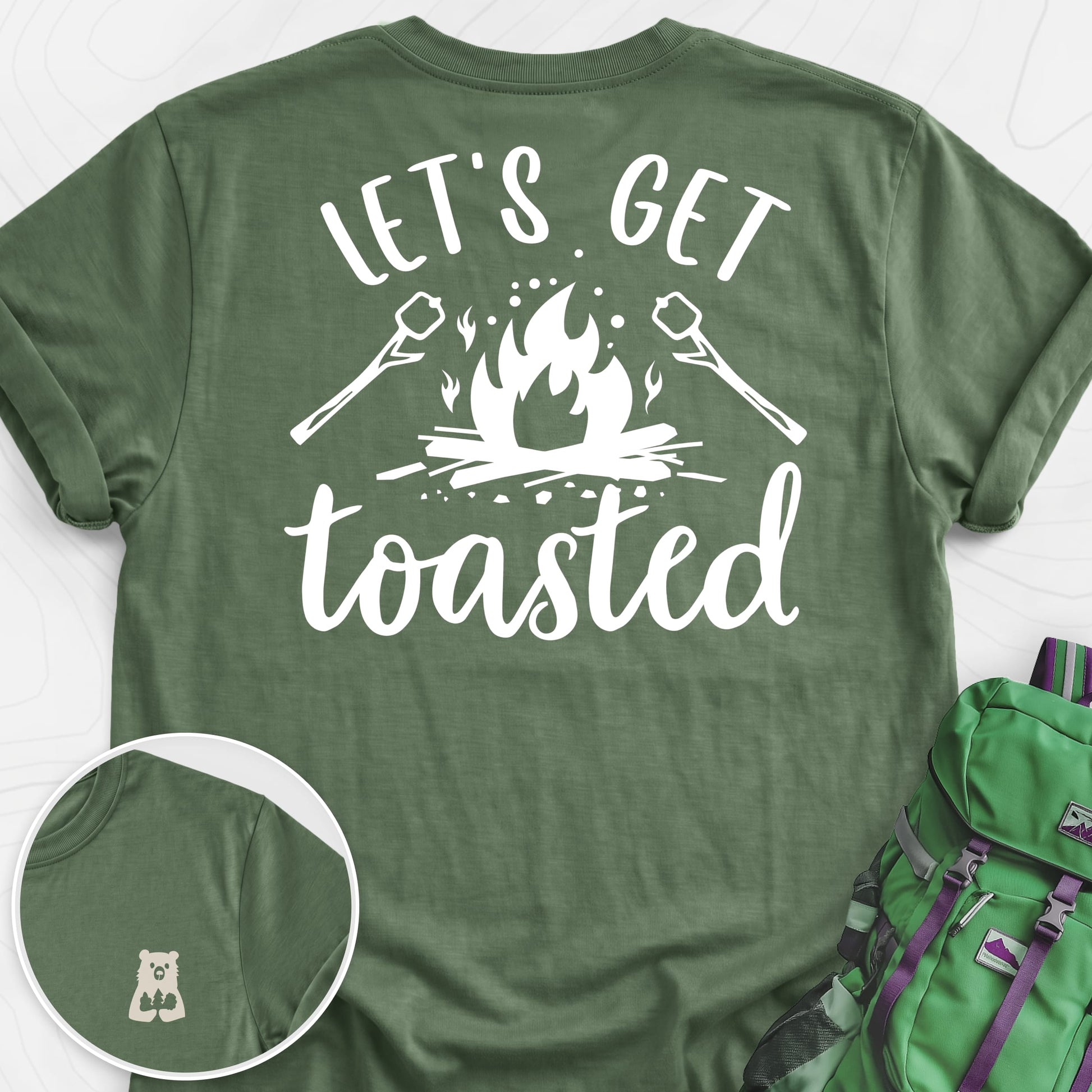 Let's Get Toasted Military Green back print lightweight T-shirt