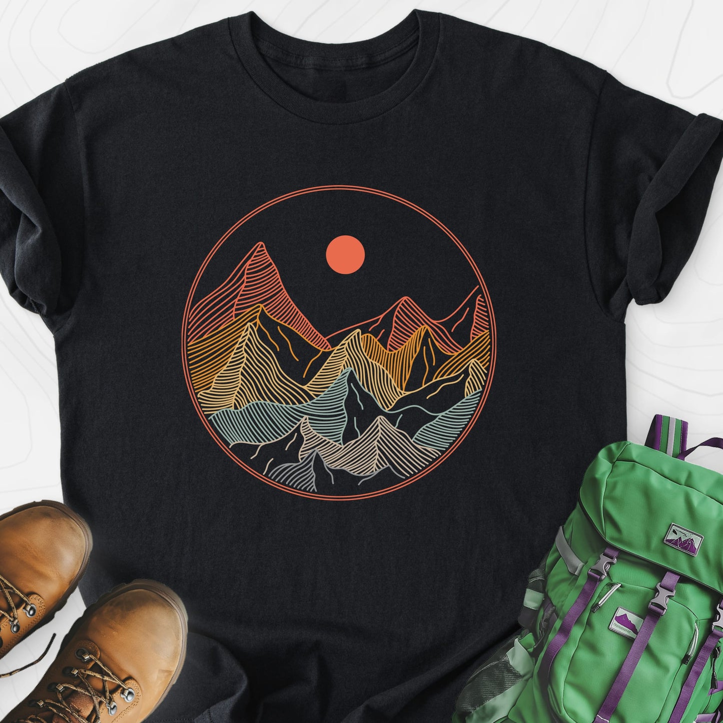 Colorful Mountains Black front print lightweight T-shirt