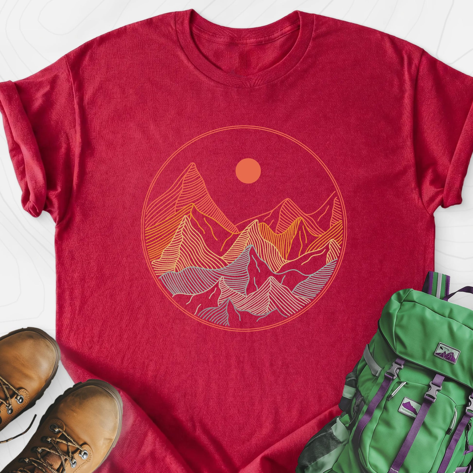 Colorful Mountains Heather Red front print lightweight T-shirt