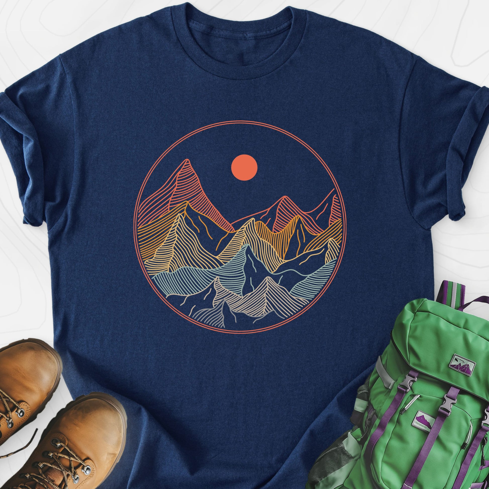 Colorful Mountains Navy front print lightweight T-shirt