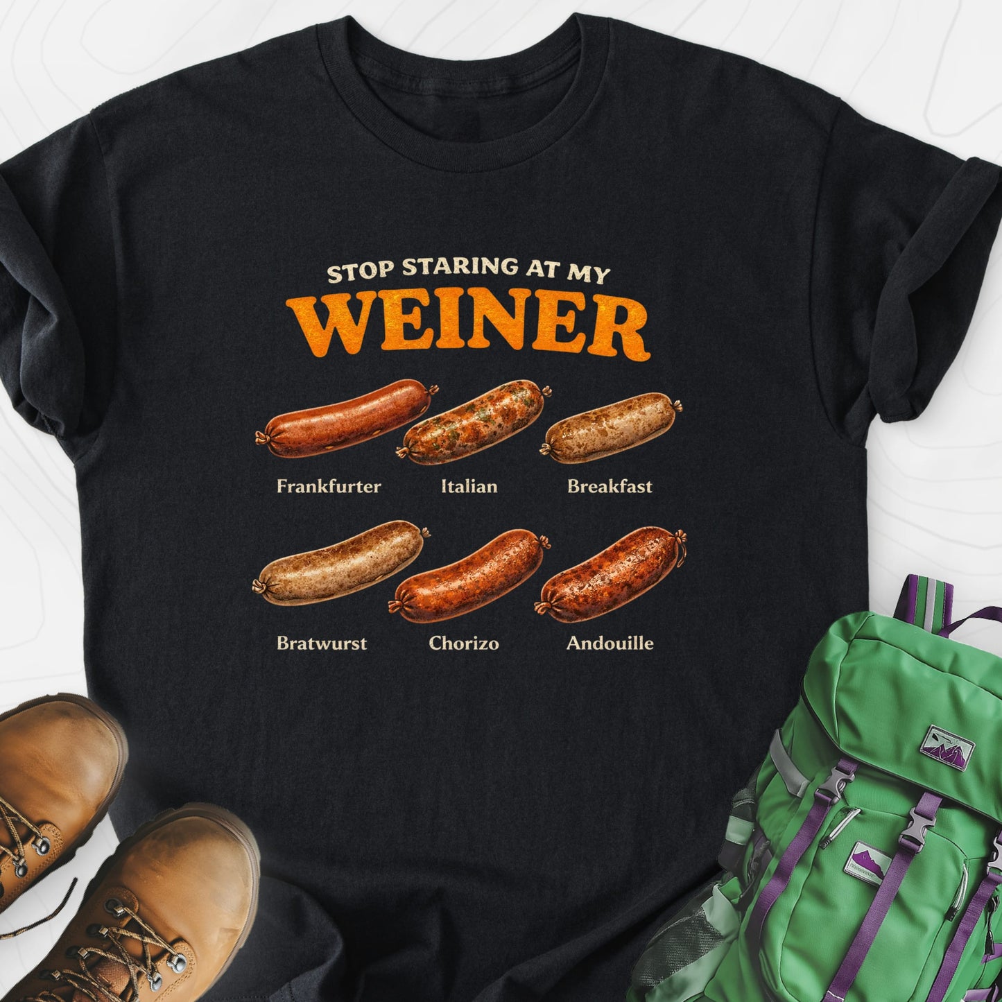 Stop Staring At My Weiner Black front print lightweight T-shirt
