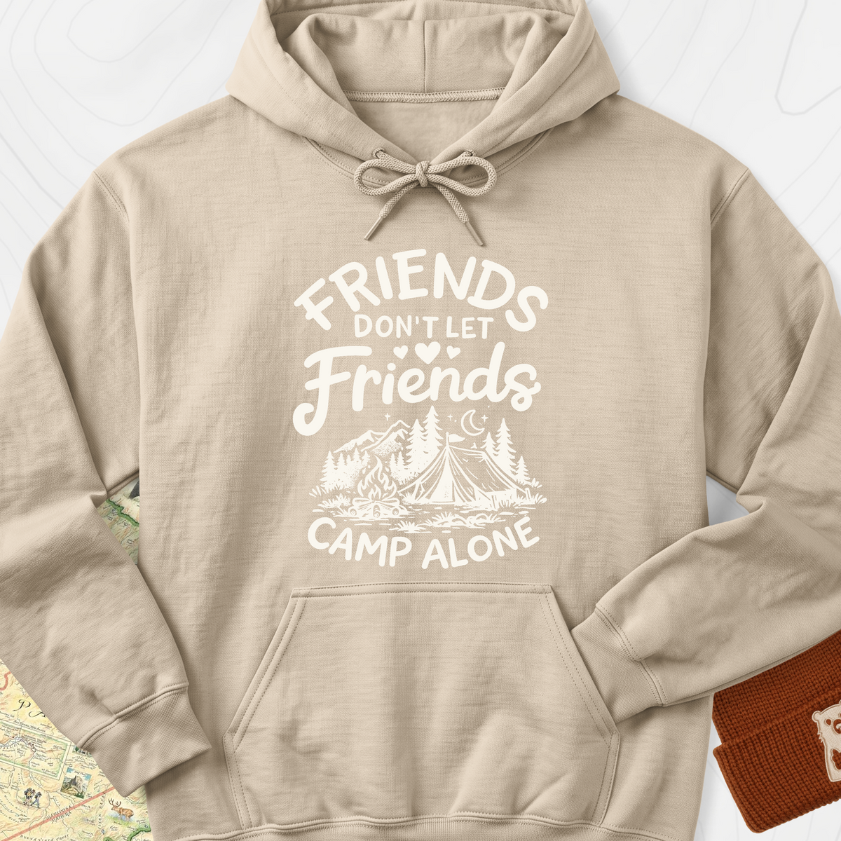 Friends Don't Camp Alone Hoodie - Sand