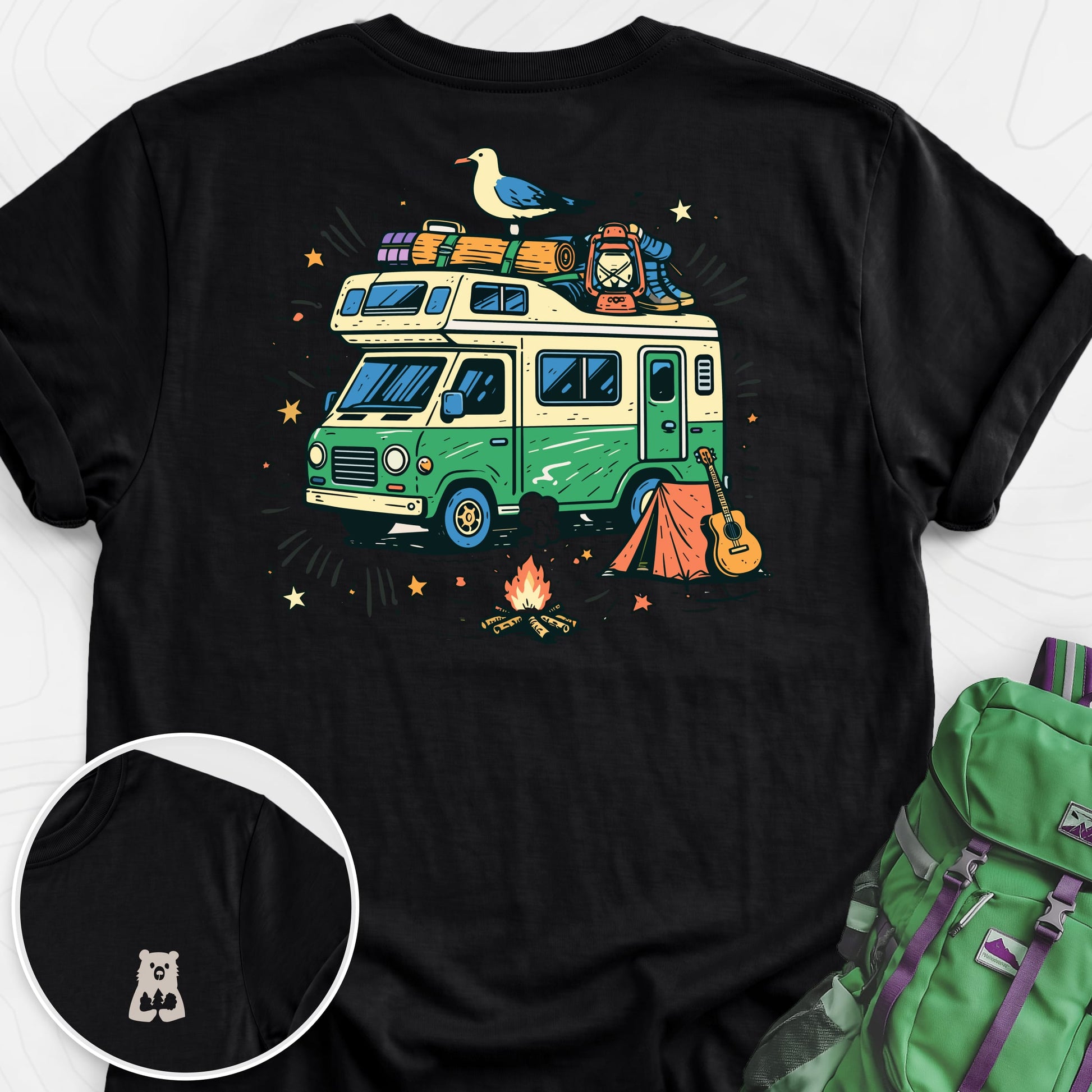 Adventure Camper Black back print lightweight T-shirt