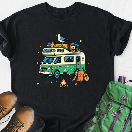Adventure Camper Black front print lightweight T-shirt