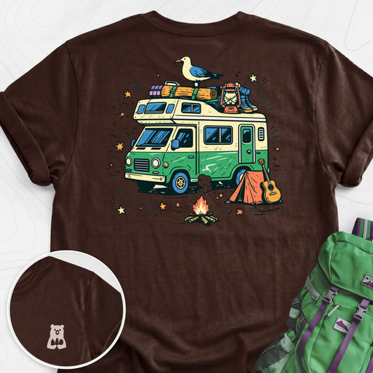 Adventure Camper Dark Chocolate back print lightweight T-shirt