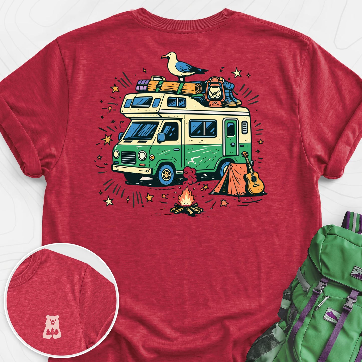 Adventure Camper Heather Red back print lightweight T-shirt