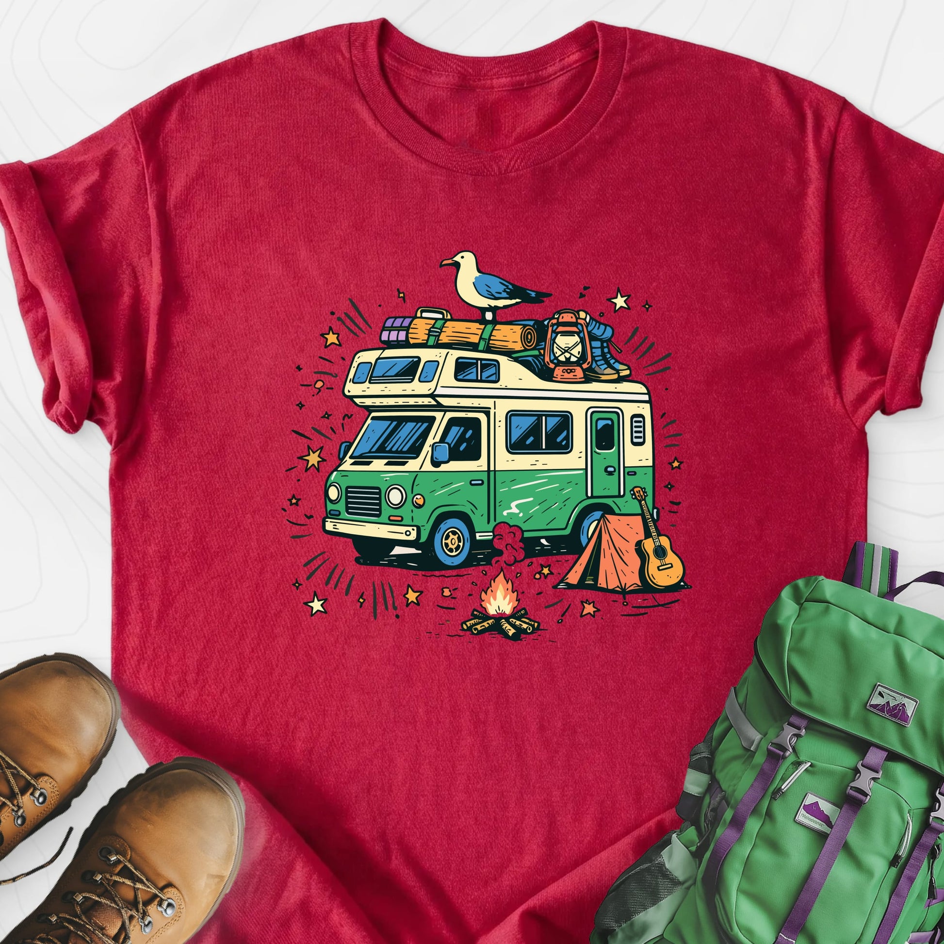Adventure Camper Heather Red front print lightweight T-shirt