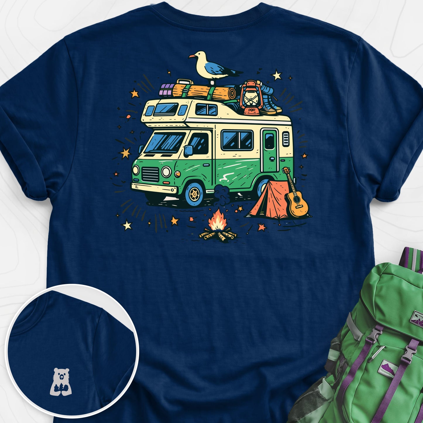Adventure Camper Navy back print lightweight T-shirt