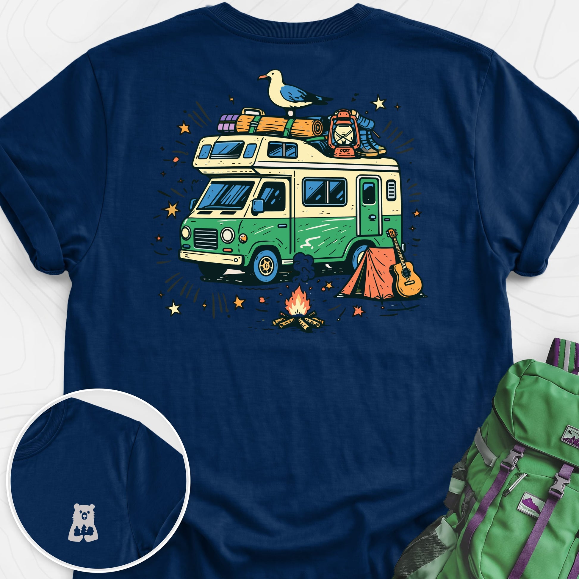 Adventure Camper Navy back print lightweight T-shirt