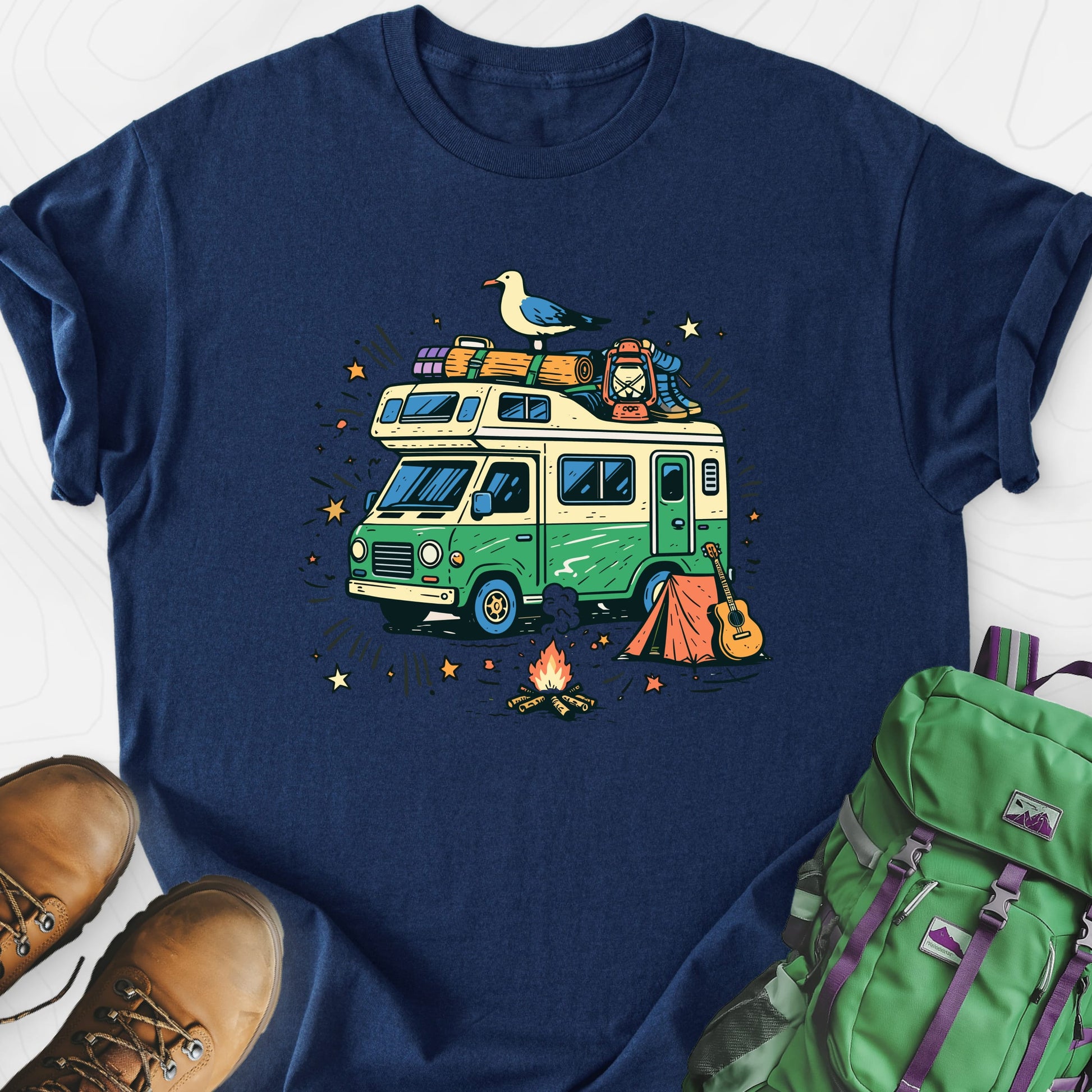 Adventure Camper Navy front print lightweight T-shirt