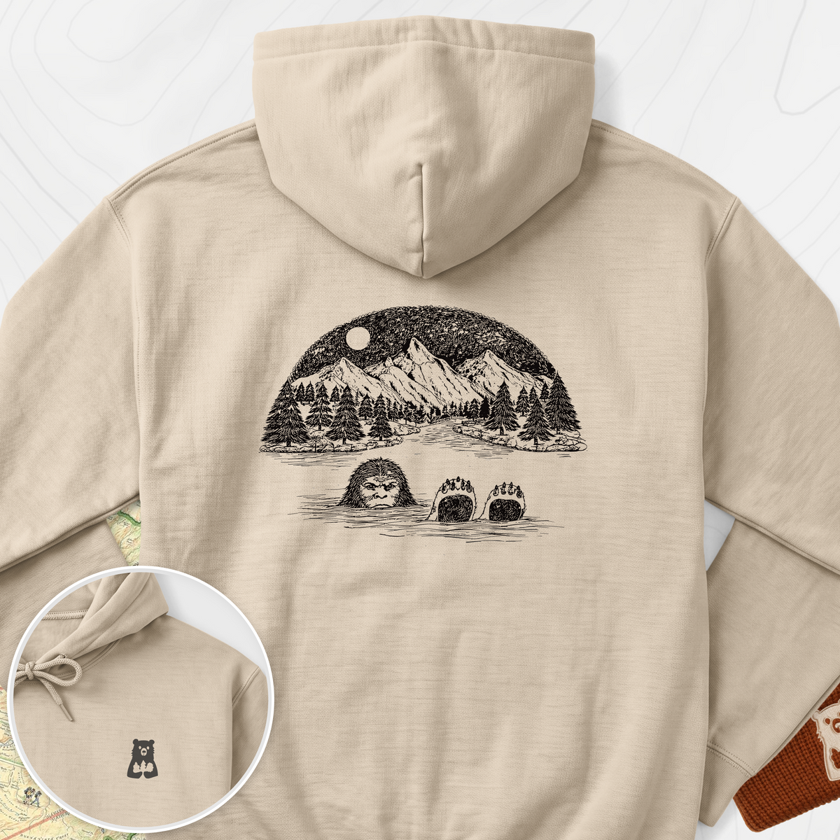 Lake Bigfoot Back Print Hoodie - Sand